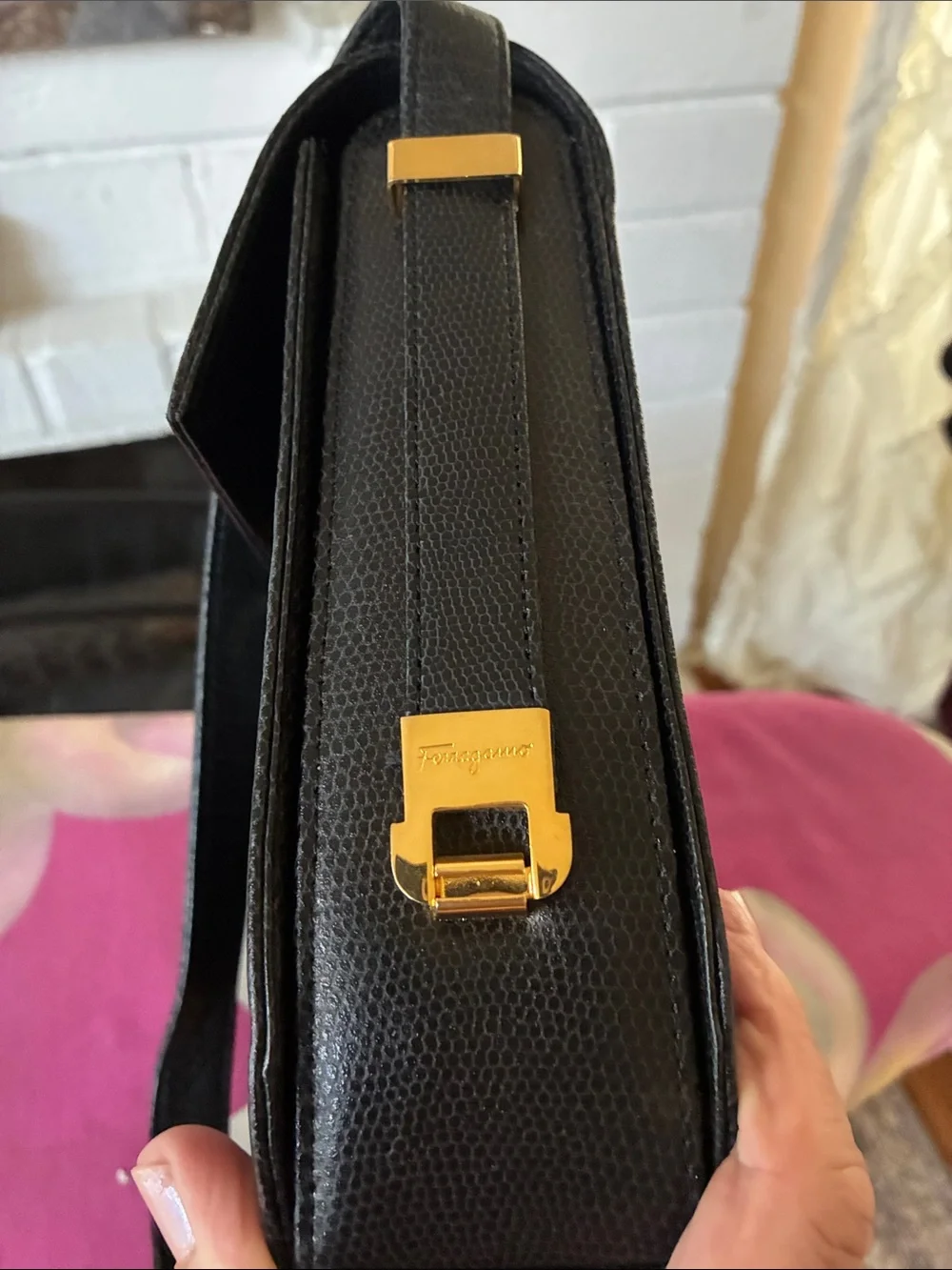 Vintage Salvatore Ferragamo Gancini Flap Leather Crossbody 10x8x2